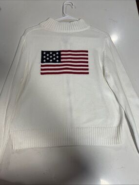 American Flag White Full-Zip Knit Sweater